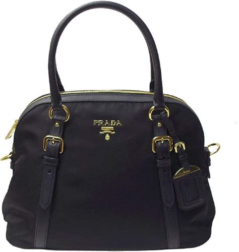 PRADA Women's Boston Bag Handbag Nylon Leather Black 